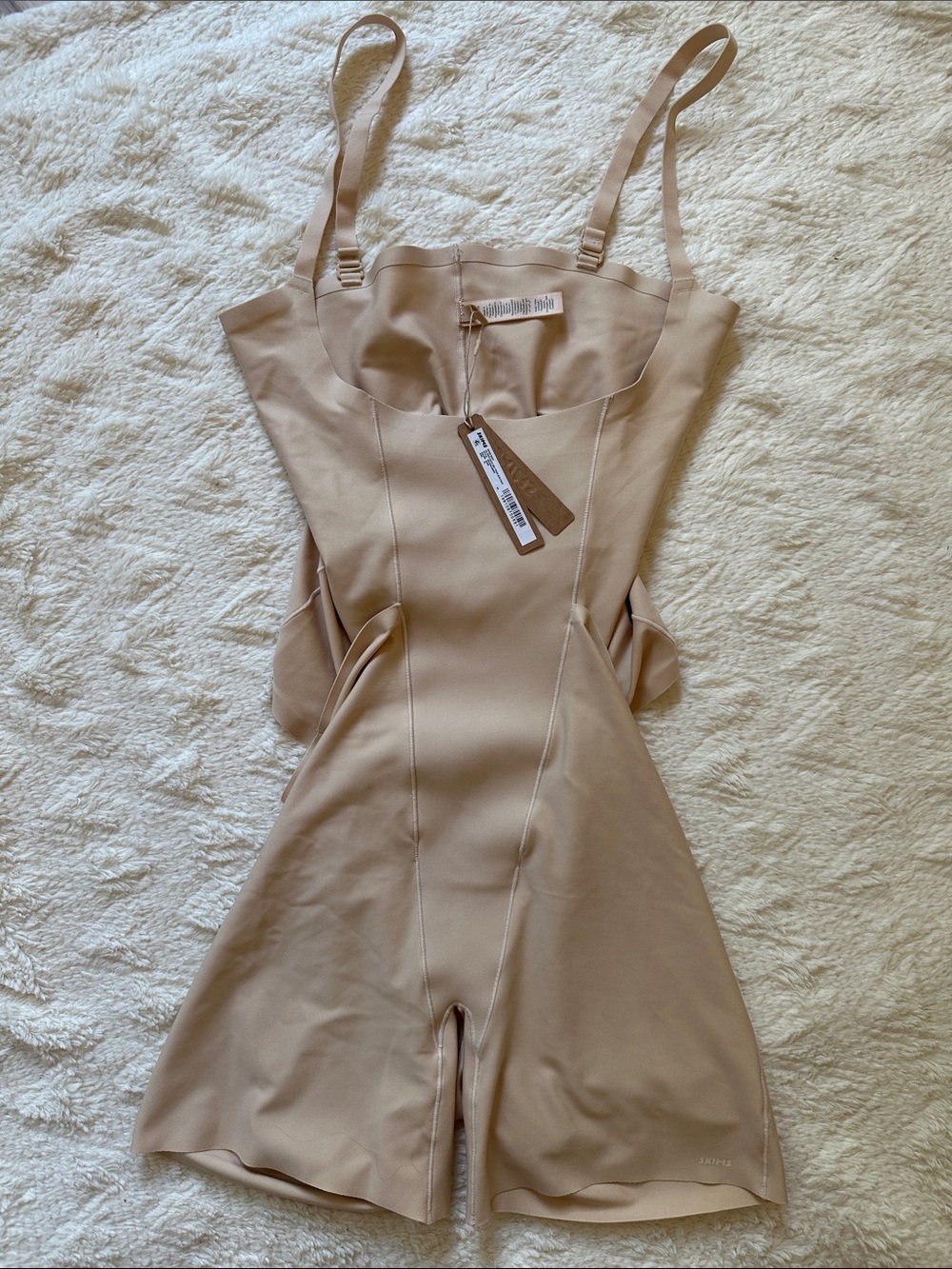 SKIMS Sand Tone Open-Back Mid-Thigh Bodysuit